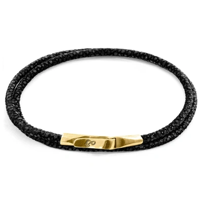 Shop Anchor & Crew Raven Black Liverpool 9ct Yellow Gold And Stingray Leather Bracelet
