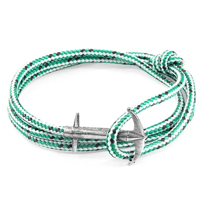 Shop Anchor & Crew Green Dash Admiral Anchor Silver And Rope Bracelet