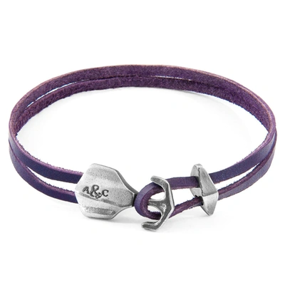 Shop Anchor & Crew Grape Purple Delta Anchor Silver And Flat Leather Bracelet