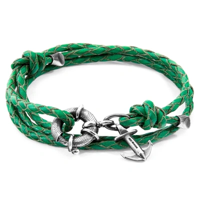 Shop Anchor & Crew Fern Green Clyde Anchor Silver And Braided Leather Bracelet