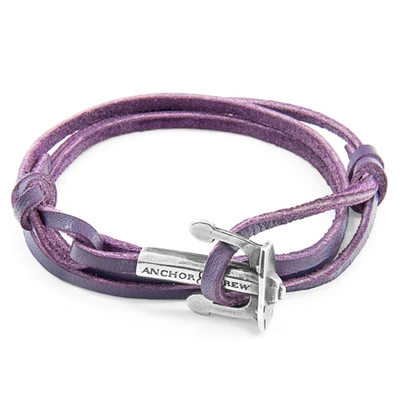 Shop Anchor & Crew Grape Purple Union Anchor Silver And Flat Leather Bracelet