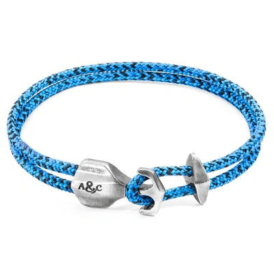 Shop Anchor & Crew Blue Noir Delta Anchor Silver And Rope Bracelet