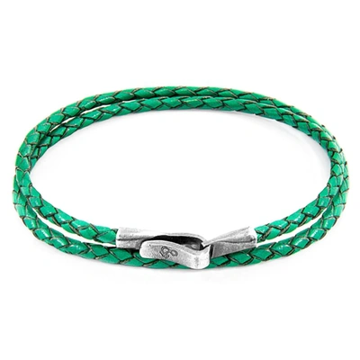 Shop Anchor & Crew Fern Green Liverpool Silver And Braided Leather Bracelet