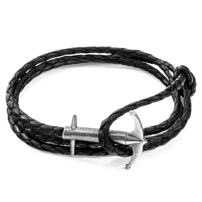 Shop Anchor & Crew Coal Black Admiral Anchor Silver And Braided Leather Bracelet