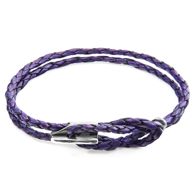 Shop Anchor & Crew Grape Purple Padstow Silver And Braided Leather Bracelet