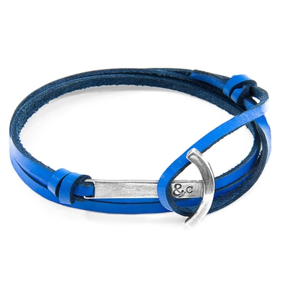 Shop Anchor & Crew Royal Blue Clipper Anchor Silver And Flat Leather Bracelet