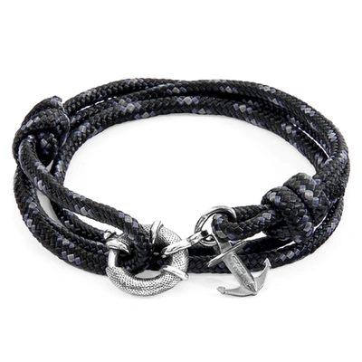 Shop Anchor & Crew Black Clyde Anchor Silver And Rope Bracelet