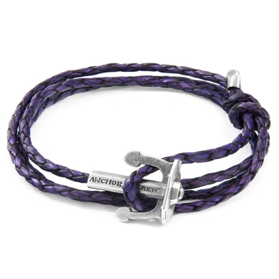 Shop Anchor & Crew Grape Purple Union Anchor Silver And Braided Leather Bracelet