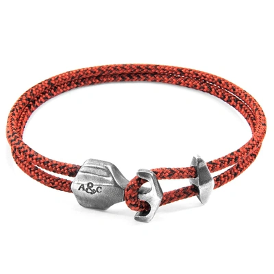 Shop Anchor & Crew Red Noir Delta Anchor Silver And Rope Bracelet