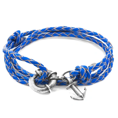 Shop Anchor & Crew Royal Blue Clyde Anchor Silver And Braided Leather Bracelet