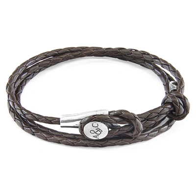 Shop Anchor & Crew Dark Brown Dundee Silver And Braided Leather Bracelet