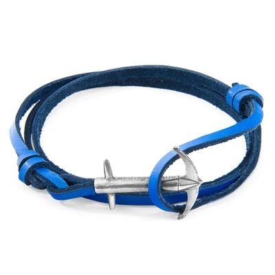 Shop Anchor & Crew Royal Blue Admiral Anchor Silver And Flat Leather Bracelet
