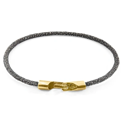 Shop Anchor & Crew Shadow Grey Talbot 9ct Yellow Gold And Stingray Leather Bracelet