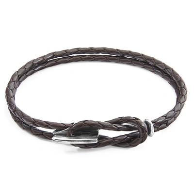 Shop Anchor & Crew Dark Brown Padstow Silver And Braided Leather Bracelet