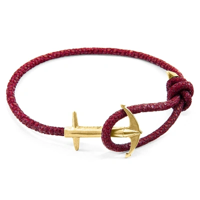 Shop Anchor & Crew Bordeaux Red Admiral Anchor 9ct Gold And Stingray Leather Bracelet
