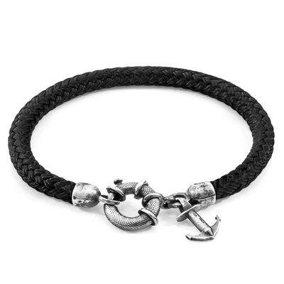 Shop Anchor & Crew Black Salcombe Silver And Rope Bracelet