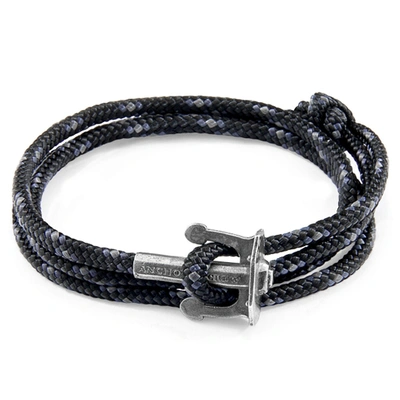 Shop Anchor & Crew Black Union Anchor Silver And Rope Bracelet