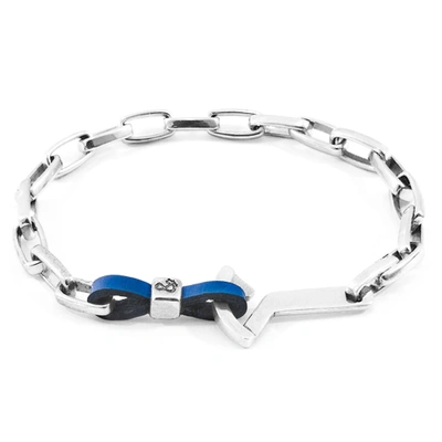 Shop Anchor & Crew Royal Blue Frigate Anchor Silver And Flat Leather Bracelet