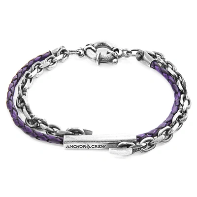 Shop Anchor & Crew Grape Purple Belfast Silver And Braided Leather Bracelet
