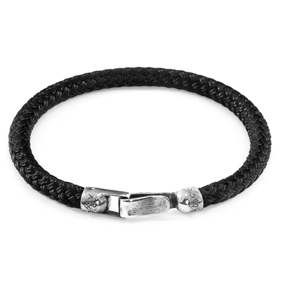 Shop Anchor & Crew Black Paignton Silver And Rope Bracelet