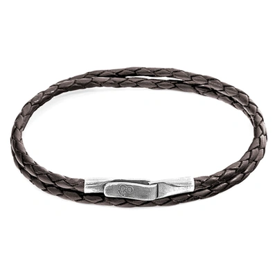 Shop Anchor & Crew Dark Brown Liverpool Silver And Braided Leather Bracelet