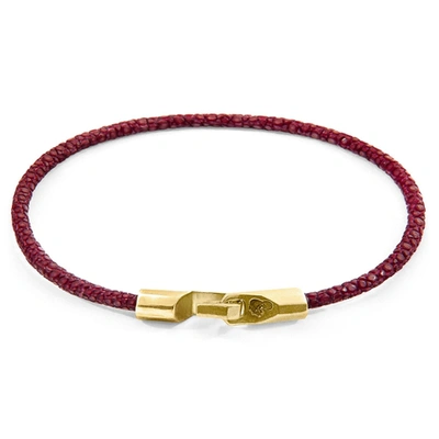 Shop Anchor & Crew Bordeaux Red Talbot 9ct Yellow Gold And Stingray Leather Bracelet
