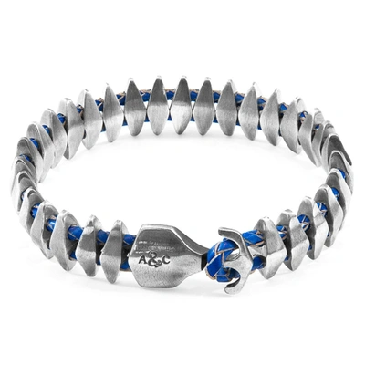 Shop Anchor & Crew Royal Blue Delta Anchor Maxi Silver And Braided Leather Bracelet
