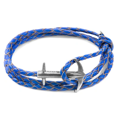 Shop Anchor & Crew Royal Blue Admiral Anchor Silver And Braided Leather Bracelet