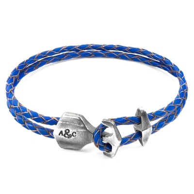 Shop Anchor & Crew Royal Blue Delta Anchor Silver And Braided Leather Bracelet