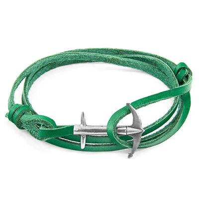 Shop Anchor & Crew Fern Green Admiral Anchor Silver And Flat Leather Bracelet