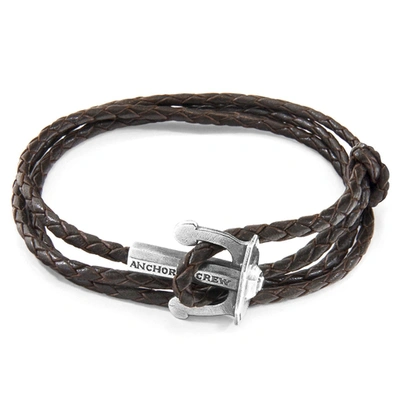 Shop Anchor & Crew Dark Brown Union Anchor Silver And Braided Leather Bracelet