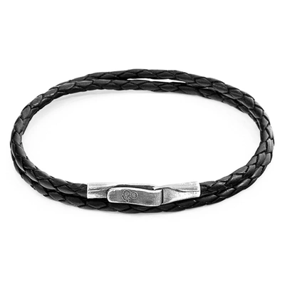 Shop Anchor & Crew Coal Black Liverpool Silver And Braided Leather Bracelet