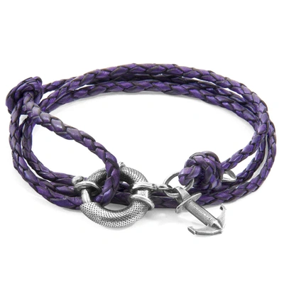 Shop Anchor & Crew Grape Purple Clyde Anchor Silver And Braided Leather Bracelet