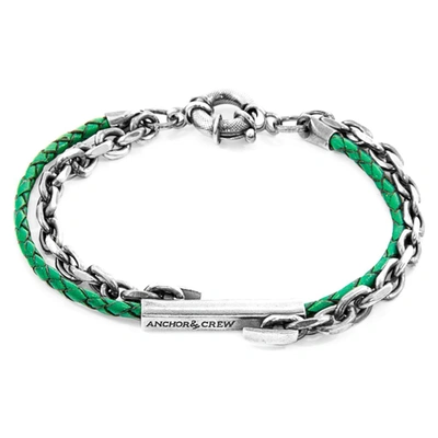 Shop Anchor & Crew Fern Green Belfast Silver And Braided Leather Bracelet