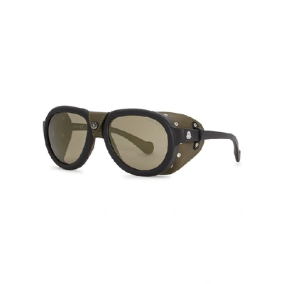 Shop Moncler Ml0090 Leather-trimmed Sunglasses In Black And Other
