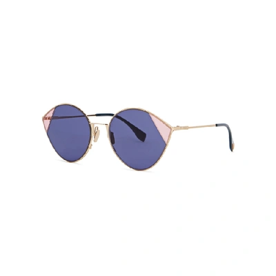 Shop Fendi Cut-eye Gold-tone Sunglasses In Blue