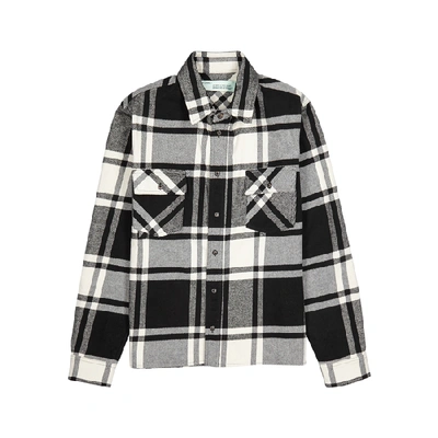 Shop Off-white Checked Printed Flannel Shirt In Black And White
