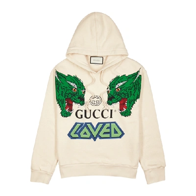Shop Gucci Tiger-print Hooded Cotton Sweatshirt In Off White