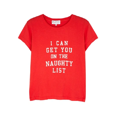 Shop Wildfox Christmas Naughty List Cotton T-shirt In Red And White