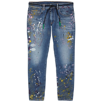 Shop Off-white Blue Paint-effect Skinny Jeans