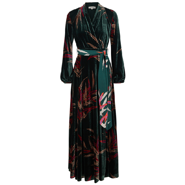 dark green velvet wrap dress