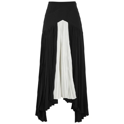 Shop Givenchy Monochrome Pleated Silk Midi Skirt