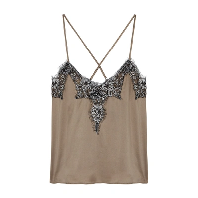 Shop Cami Nyc The Giselle Lace-trimmed Silk Top In Metallic Bronze