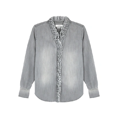 Shop Isabel Marant Étoile Nawendy Ruffle-trimmed Denim Shirt In Grey