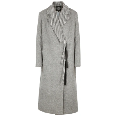 Shop Katya Dobryakova Cranes Embellished Wool-blend Coat In Grey