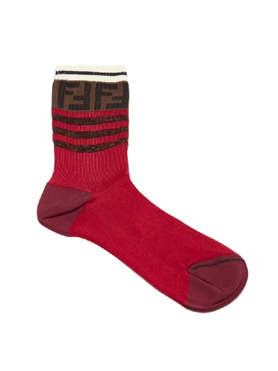 Shop Fendi Ff Logo Striped Socks In Red