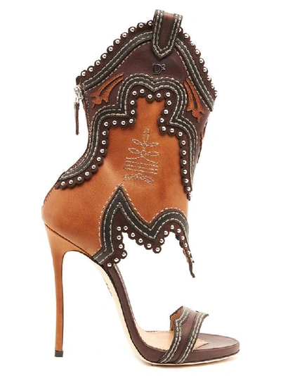 Shop Dsquared2 Texano Embellished Sandals In Brown