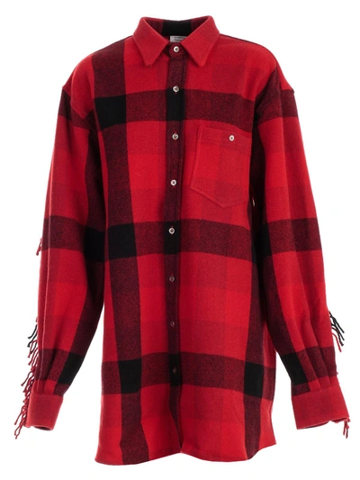 Shop Vetements Check Print Fringe Detail Shirt In Red