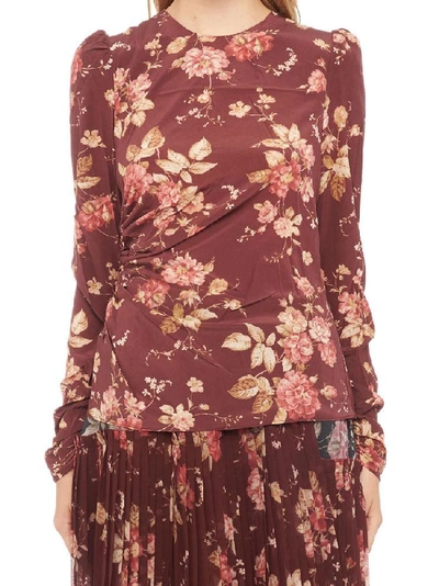 Shop Zimmermann Floral Print Draped Blouse In Red