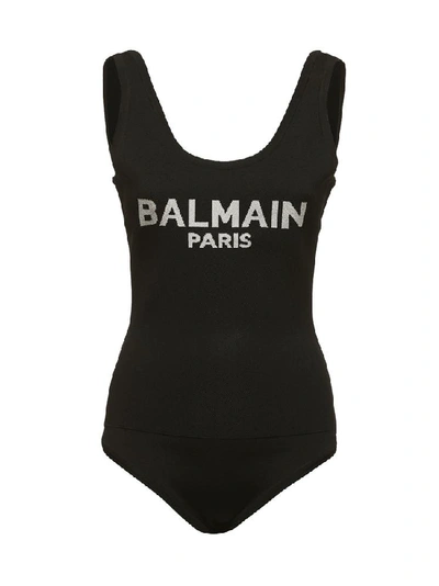Shop Balmain Logo Bodysuit In Black